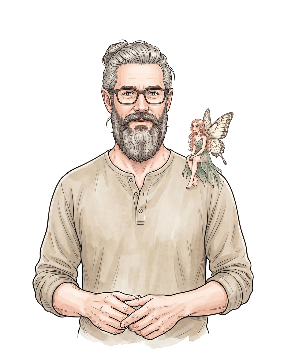 Magnus Hecht mit der Fluffy-Elfe auf der Schulter